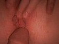 Wife fingers her love button while her husband pokes her until that honey squirts all over her husbands hard  cock.
